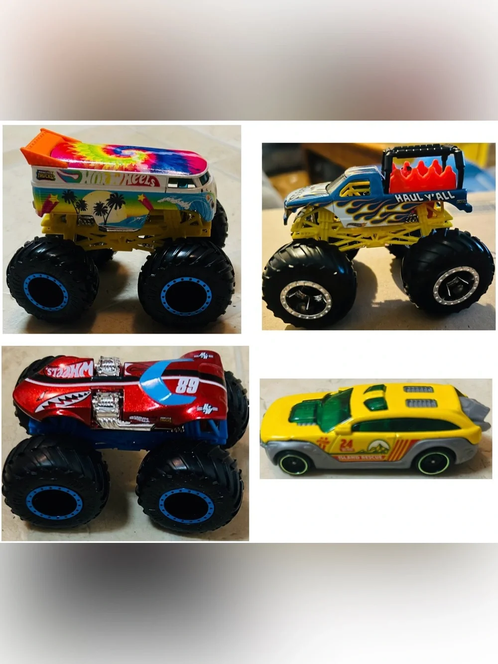 4 Hot Wheels Lot: Psycho-Delic Volkswagen, Haul Y’all, Twin Mill, & HW Pursuit.